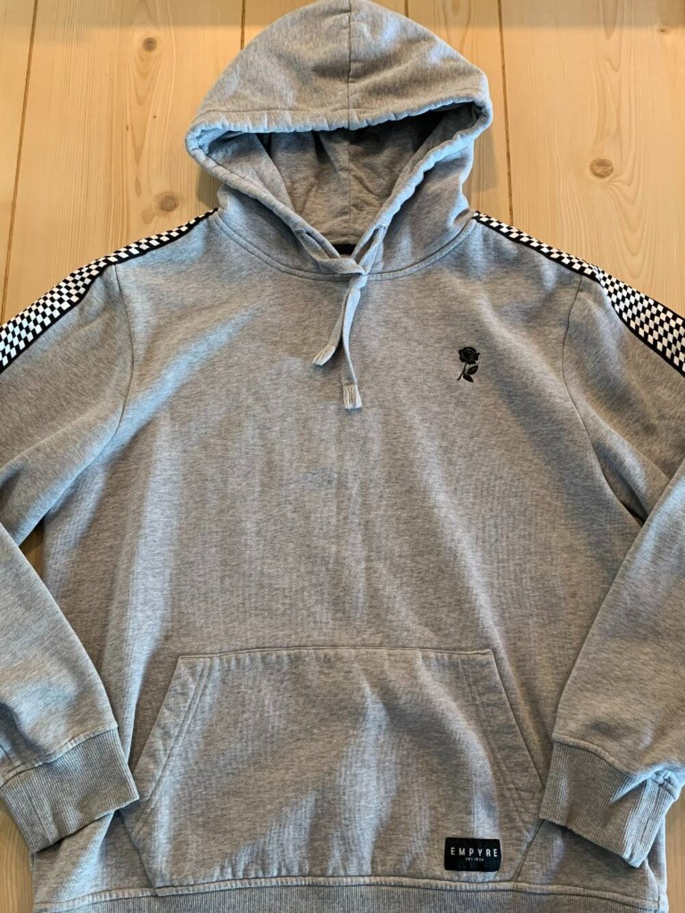Empyre Gray Checkerboard Rose Skater Streetwear Grunge Punk Hoodie Sweatshirt L